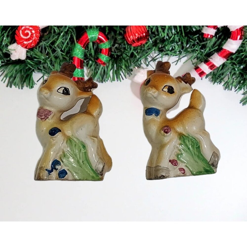 Salt And Pepper Shaker Deer Japan Ceramic Big Eyes Kitschy Christmass Vintage